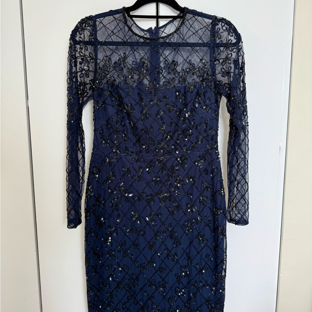 Elegant Navy Blue Embellished Dress